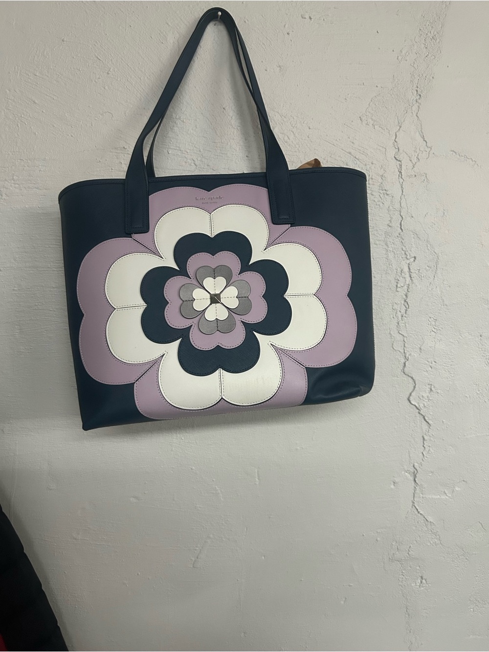 kate spade Navy, White & Lavender Floral Appliqué Tote